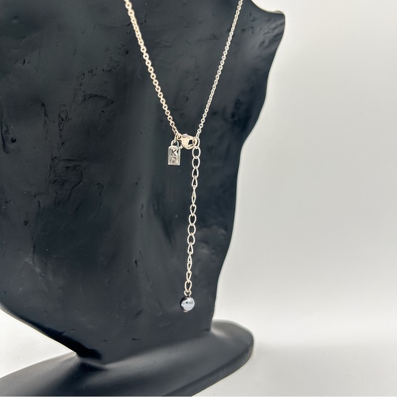 Deep Navy Faux Pearl Necklace & Earring Set | KR Charm | Elegant Minimalist - Picture 3 of 5